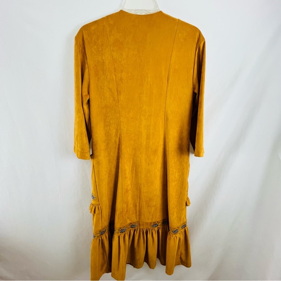2Kolyory Embroidered Suede Like Dress/Jacket Mustard Color - Picture 4 of 13